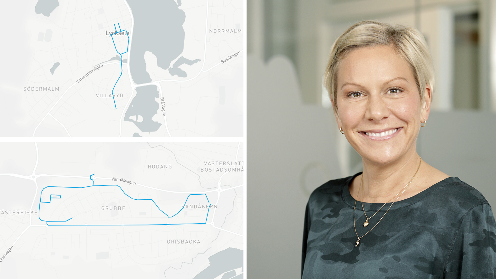 Shaperunner är en app från Ramboll som inspirerar till nya motionsrundor i form av figurer på digitala kartor. Till höger Carmen Wargborn, ansvarig på Ramboll. Foto: Rosie Alm. Illustrationer: Ramboll.